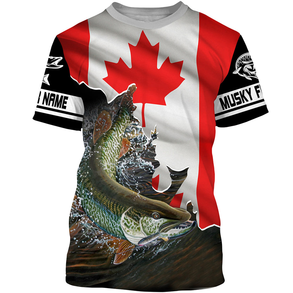 Musky (Muskie) Fishing 3D Canada Flag Patriot Custom name All over