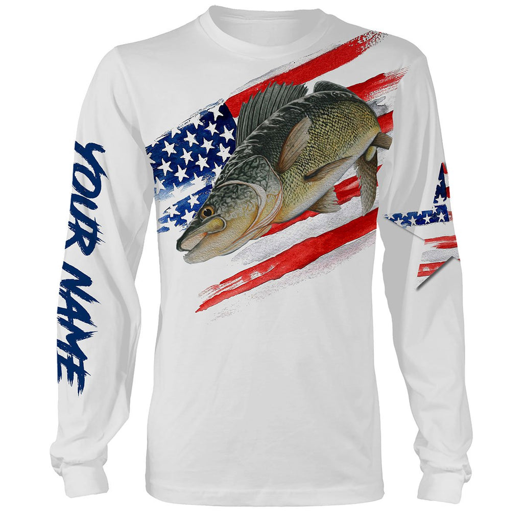 Walleye Fishing American Flag Patriot Custom name All over print shirts ...