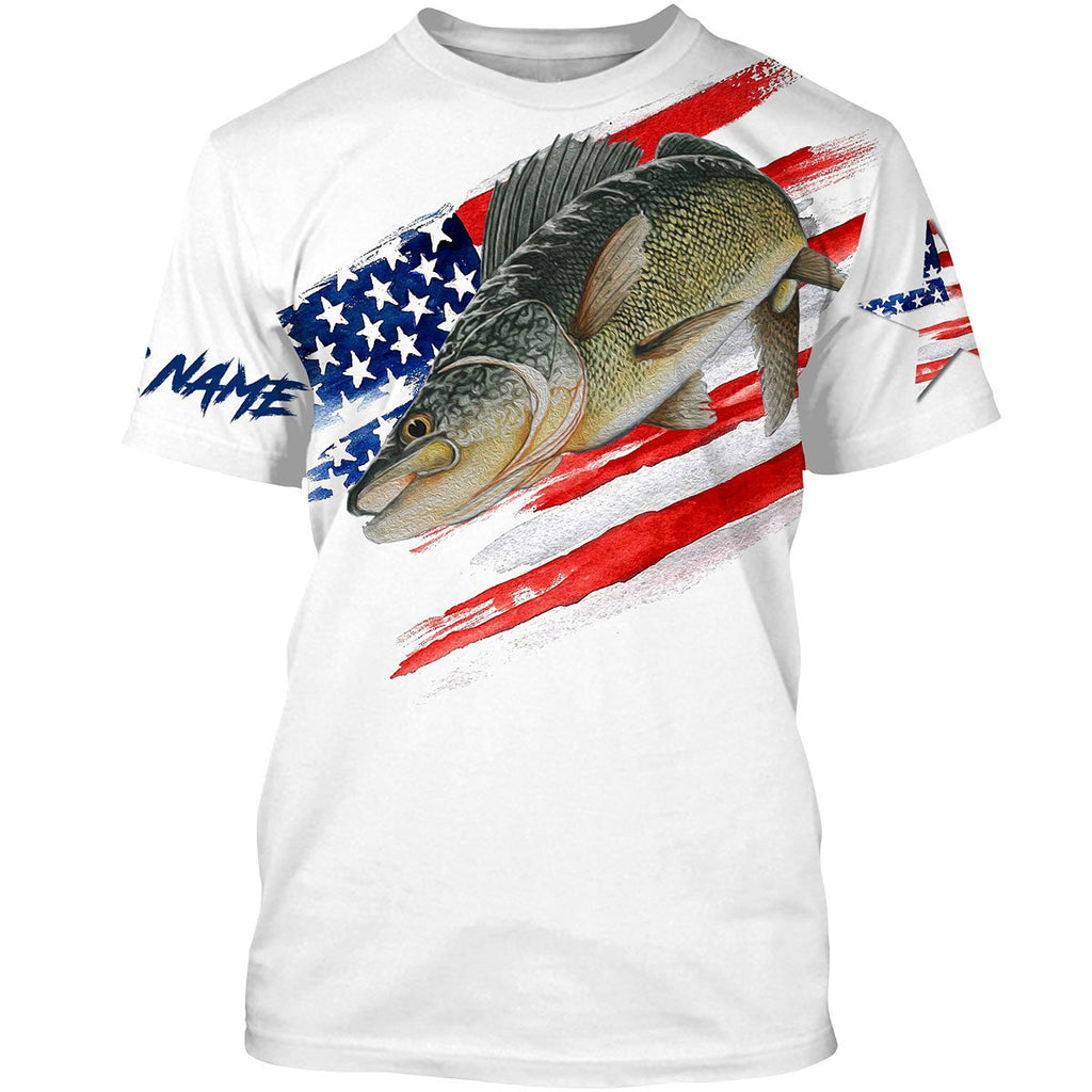 Walleye Fishing American Flag Patriot Custom name All over print shirts ...