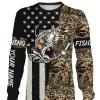 Bass Fishing US Flag Lake Camo Custom Name Full Printing Shirts Personalize Gift TATS110