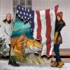 Redfish Puppy Drum Fishing 3D Flying American Flag Patriot  Throw Fleece Blanket  fishing gift for men, women and kid