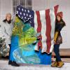 Mahi Mahi (Dorado) Fishing 3D Flying American Flag Patriot  Throw Fleece Blanket  fishing gift for men, women and kid