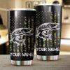 Musky (Muskie) Fishing US Flag Camo Patriot Customize name Stainless Steel Tumbler Cup Personalized Fishing gift for fisherman