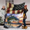 Bass Fishing American Flag Throw Fleece Blanket