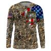 Bass Fishing Camo American Flag Patriotic Long Sleeve Fishing Tournament Shirts Customize Name Nqs2134