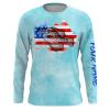 Crappie Fishing Quick Dry Light Blue American Flag Patriotic Customized Name Fishing Shirts For Men, Women Nqs2465