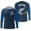 Custom Name Smallmouth Bass Fishing Blue Camouflage Performance Fishing Shirt, Bass Tournament Long Sleeve Fsd2539