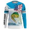 Mahi Mahi Dorado Fishing American Flag Patriotic Quick Dry Customize Name Long Sleeves Fishing Shirts Nqs2314