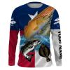 Texas Fishing Redfish,Trout, Flounder Patriotic Fishing Jersey Customize Name Long Sleeves Gift For Fisherman Nqs2356