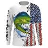 Mahi Mahi Saltwater Fishing American Flag Patriotic 4Thjuly Custom Name Performance Fishing Shirt Nqs2593