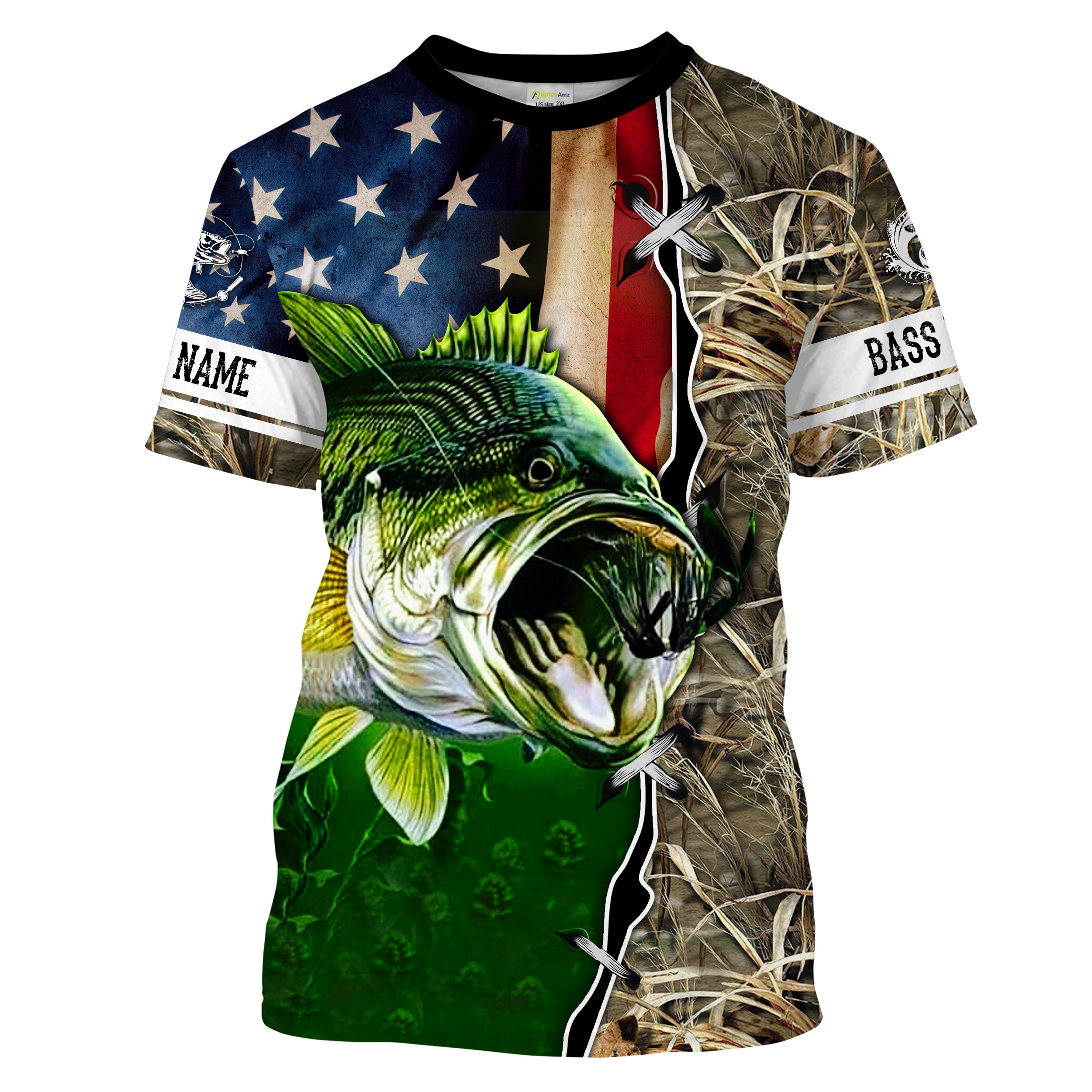 Bass Fishing Camo American Flag Patriotic Performance Fishing Shirt ...