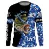 Largemouth Bass Fishing Blue Sea Camo Quick Dry Customize Name Long Sleeves Shirts Fishing Apparel Nqs2309