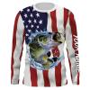 US Largemouth Bass Fishing apparel American Flag Sun / customize name long sleeves shirts personalized Patriotic fishing clothing gift for adults and kids – IPH2061