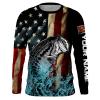 Largemouth Bass fishing American flag patriotic 4th July Customize Name long sleeve fishing shirt NQS1940