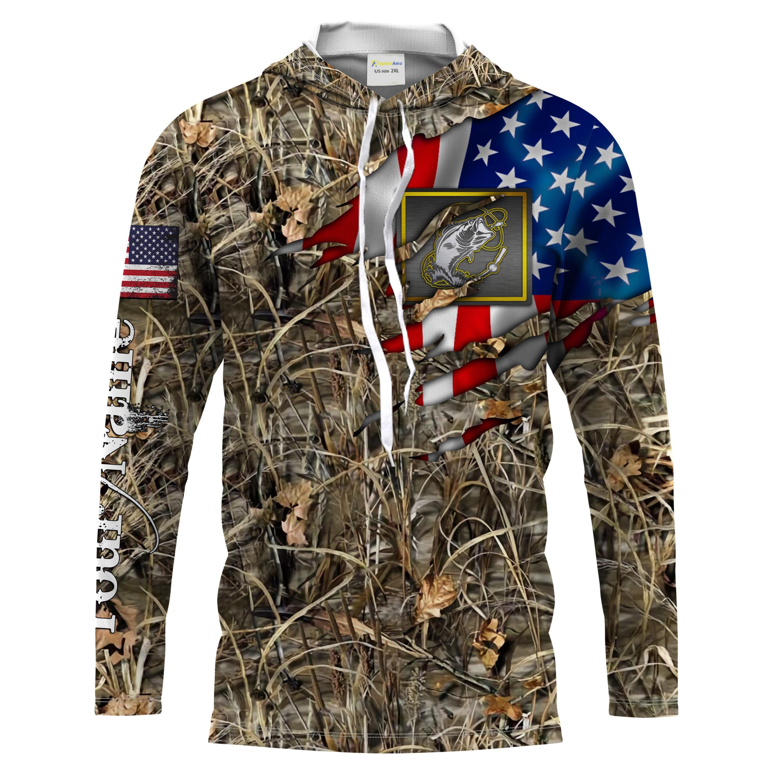 Bass Fishing Camo American Flag Patriotic Long Sleeve Fishing ...