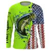 Largemouth Bass Fishing Lime Green American Flag Fishing Clothing Custom Name Performance Fishing Shirt Nqs2599