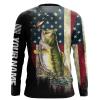 Largemouth bass Fishing American Flag Patriotic Customize name long sleeves – personalized fishing performance shirt for men and women and Kid – NQS937