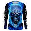 Fish On Blue Fire Skull Custom Long Sleeve Fishing Shirts, Quick-Dry Fishing Apparel – IPHW708