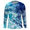 Custom Saltwater Long sleeve Fishing Shirts UV Protection, Sea wave camo Fishing Shirts – IPHW878