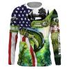 Largemouth bass fishing American flag green Customize name long sleeves fishing shirts NQS1868