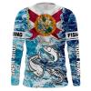 Florida Flag Mahimahi, Wahoo, Tuna Blue Camo Performance Fishing Shirt Customize Name Long Sleeves Nqs2123