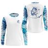 Mahi Mahi Dorado Saltwater Fishing Blue Custom Saltwater Long Sleeve Fishing Shirts , Sea Wave Camo Fishing Shirts Nqs2406