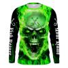 Fish On green flaming Skull Custom Long Sleeve Fishing Shirts, Quick-Dry Fishing Apparel – IPHW880