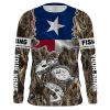 Texas Fishing Redfish, Trout, Flounder Camo Performance Fishing Shirt Customize Name Long Sleeves Nqs2122