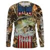 Largemouth Bass fishing Camo American flag Customize name long sleeves fishing shirts NQS1848