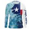 Texas Flag Fishing Saltwater Long Sleeve Customized Name Fishing Shirts , Sea Wave Camo Blue Fishing Shirts Nqs2567