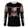 US Ice fishing skull Fishing apparel American Flag Ice drill customize name long sleeves shirts – personalized Patriotic fishing clothing gift for adults and kids – IPH2088