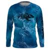 Custom Blue Ocean Fish Bone Saltwater Long Sleeve Fishing Shirts , Sea Wave Camo Fishing Shirts – Nqs2079