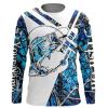 Largemouth Bass Fishing fish on blue muddy camo performance fishing shirts Customize name long sleeves personalized fishing shirts for men, women and kid – NQS900